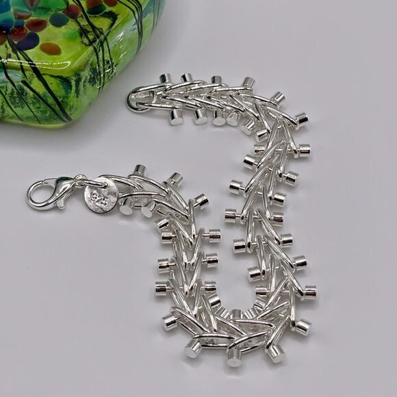 Sterling Silver 925 Smooth Crossbar and Nails Chain Bracelet #1129 - Picture 3 of 4